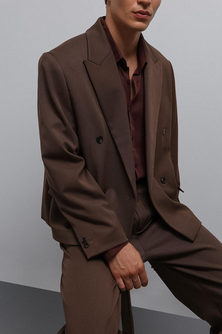 ANT Antioch Coffee Cross Relax Crop Fit Blazer Jacket - Thionville