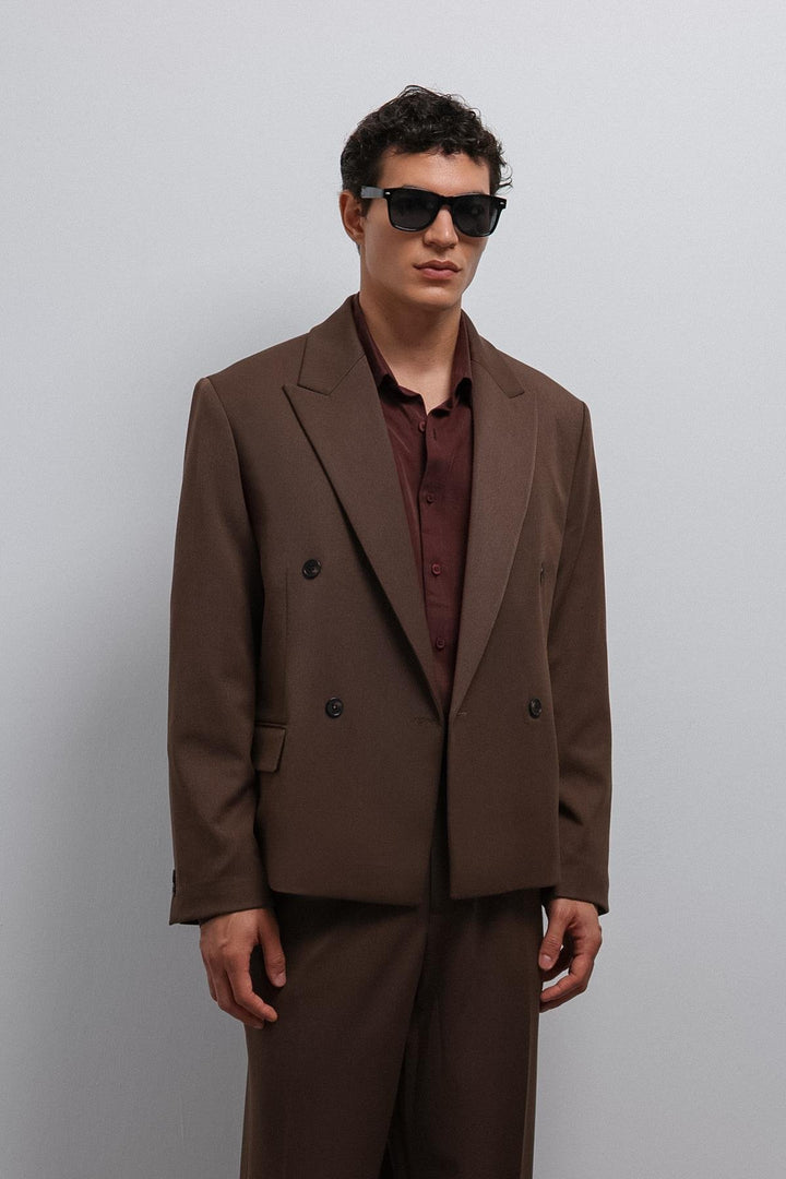 ANT Antioch Coffee Cross Relax Crop Fit Blazer Jacket - Thionville