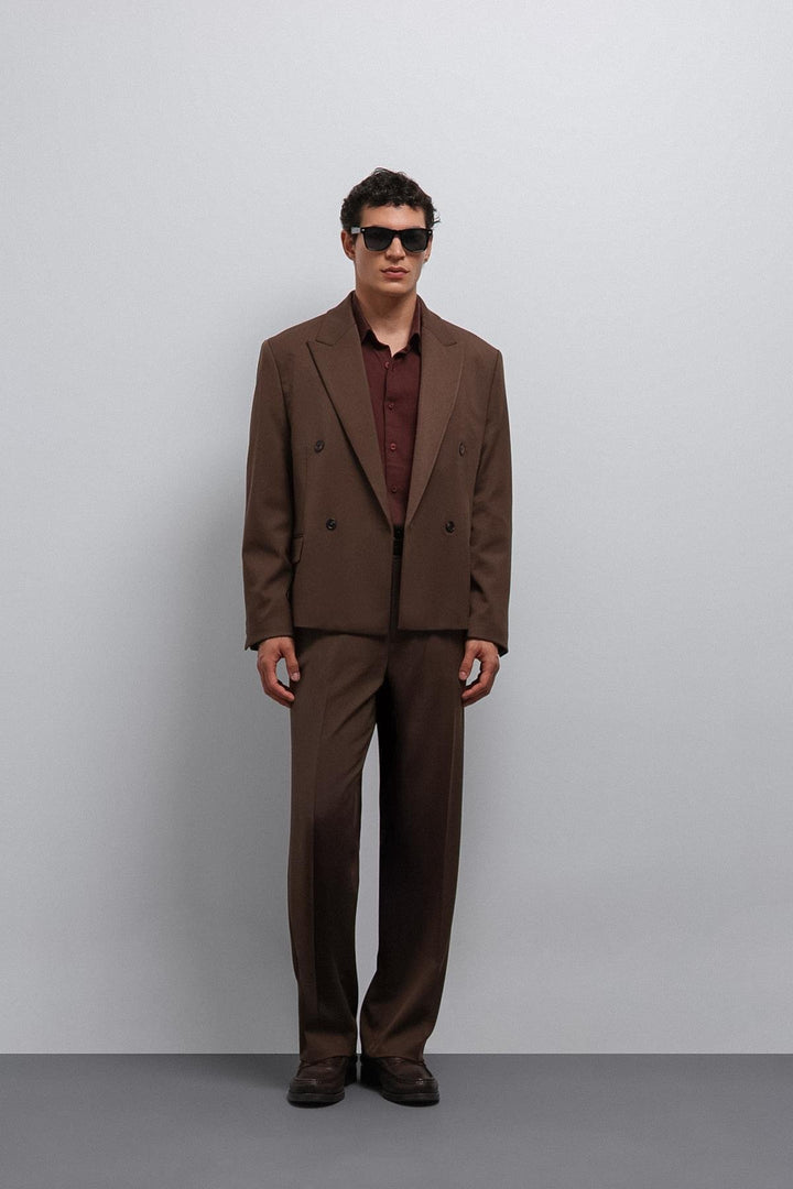 ANT Antioch Coffee Cross Relax Crop Fit Blazer Jacket - Thionville