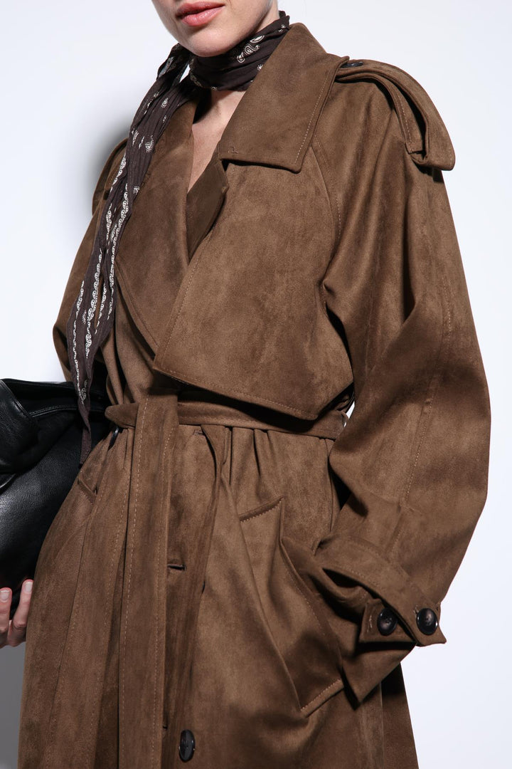 ANT Antioch Coffee Wrap Suede-Look Premium Women's Trench Coat - Villejuif