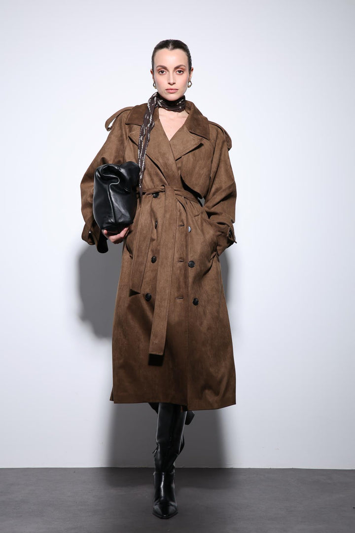 ANT Antioch Coffee Wrap Suede-Look Premium Women's Trench Coat - Villejuif