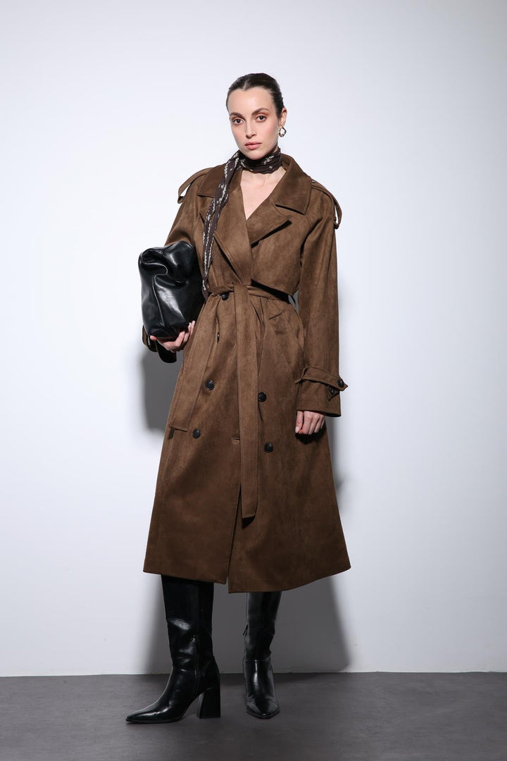 ANT Antioch Coffee Wrap Suede-Look Premium Women's Trench Coat - Villejuif