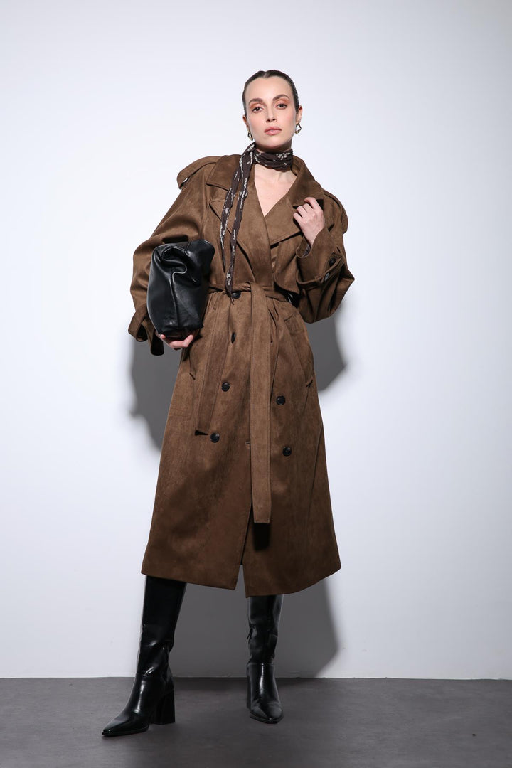 ANT Antioch Coffee Wrap Suede-Look Premium Women's Trench Coat - Villejuif