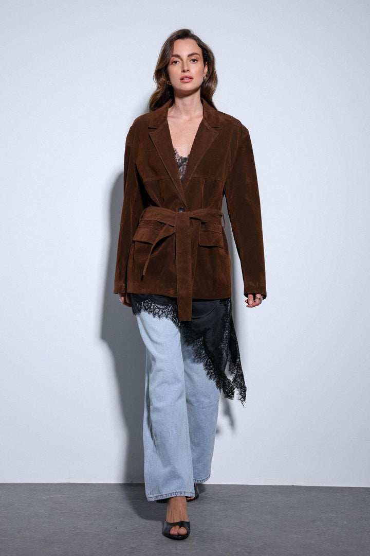 ANT Antioch Coffee Belted Suede Women's Jacket - Goshen