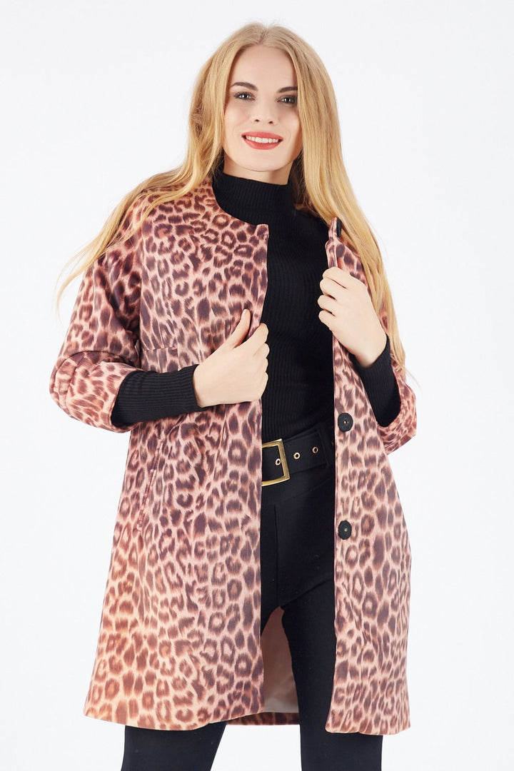 SNS Sense Coffee Leopard Print Fabric Coat - Rimouski
