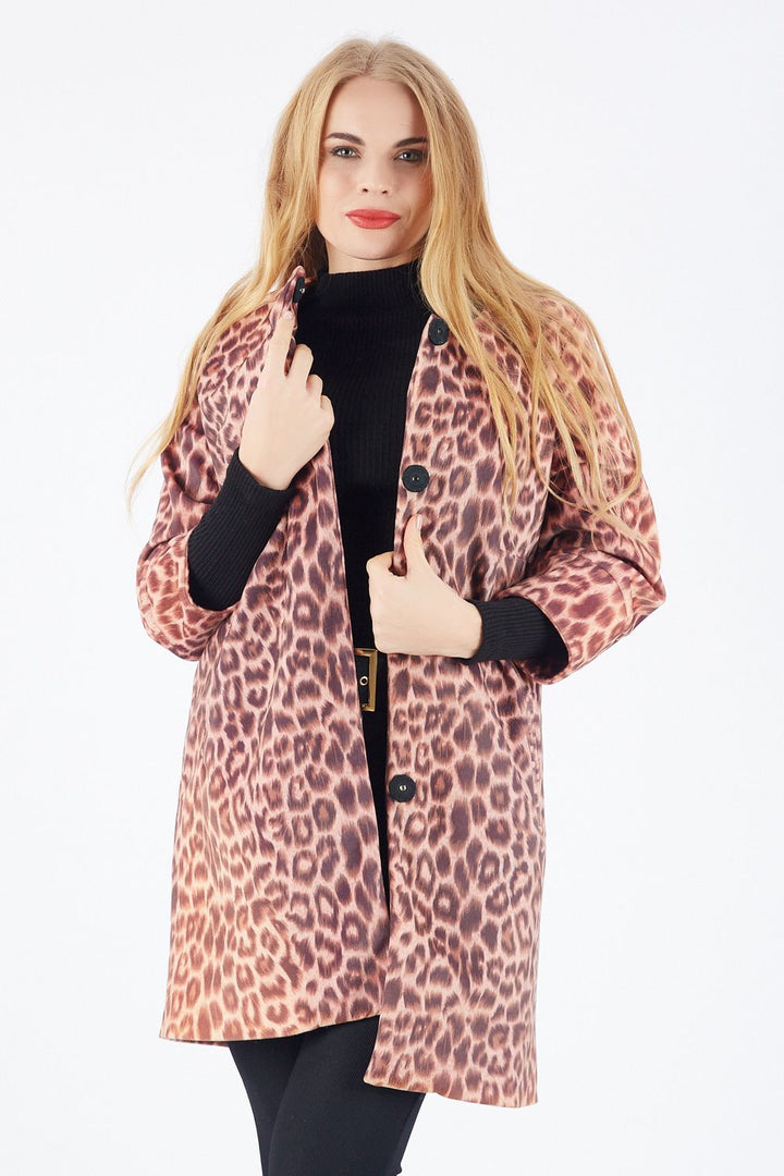 SNS Sense Coffee Leopard Print Fabric Coat - Rimouski