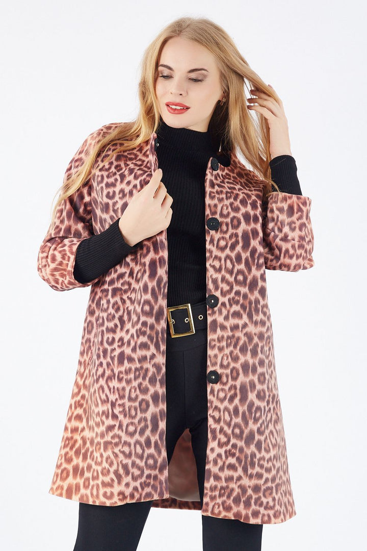 SNS Sense Coffee Leopard Print Fabric Coat - Rimouski