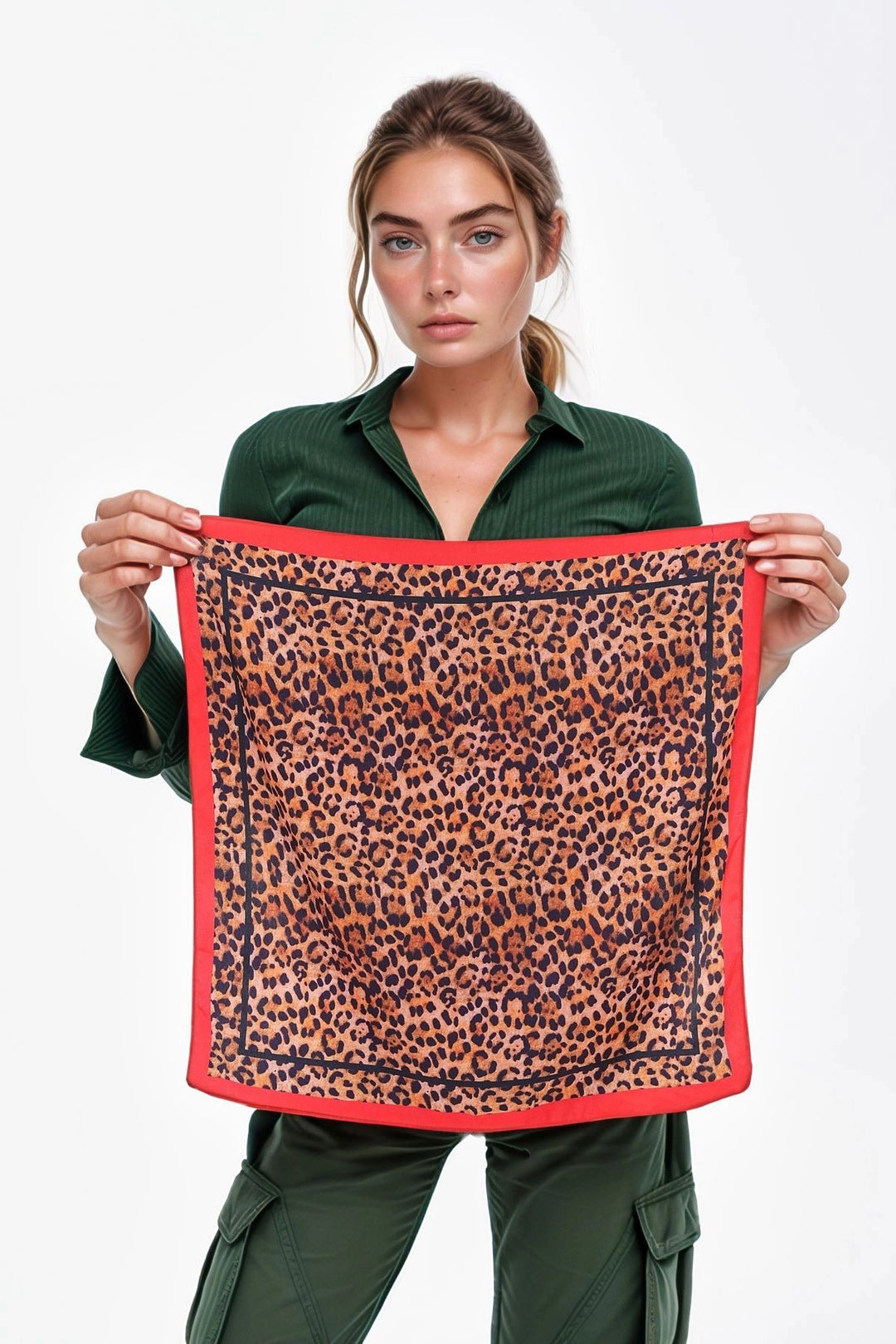 Coffee Leopard Print Bandana Scarf BCNSV-2515310 - North Miami Beach