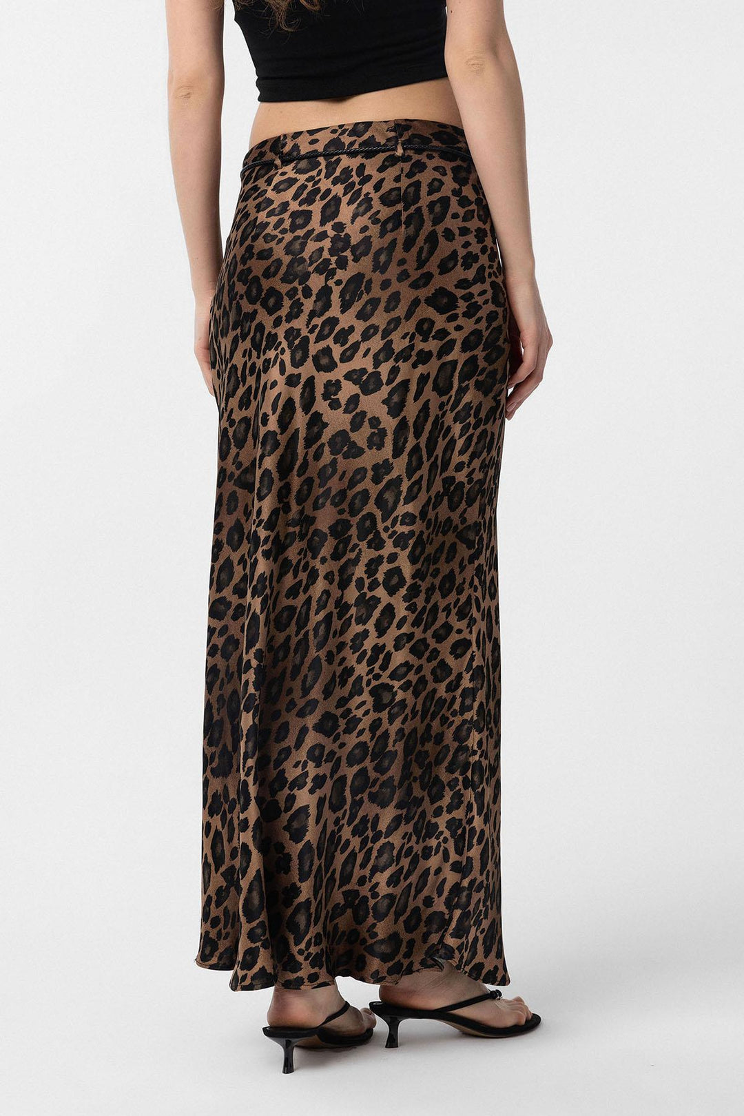 ANT Antioch Coffee Leopard Print Belted Long Women's Skirt - Porirua