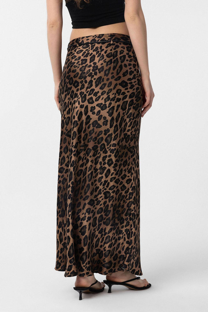 ANT Antioch Coffee Leopard Print Belted Long Women's Skirt - Porirua