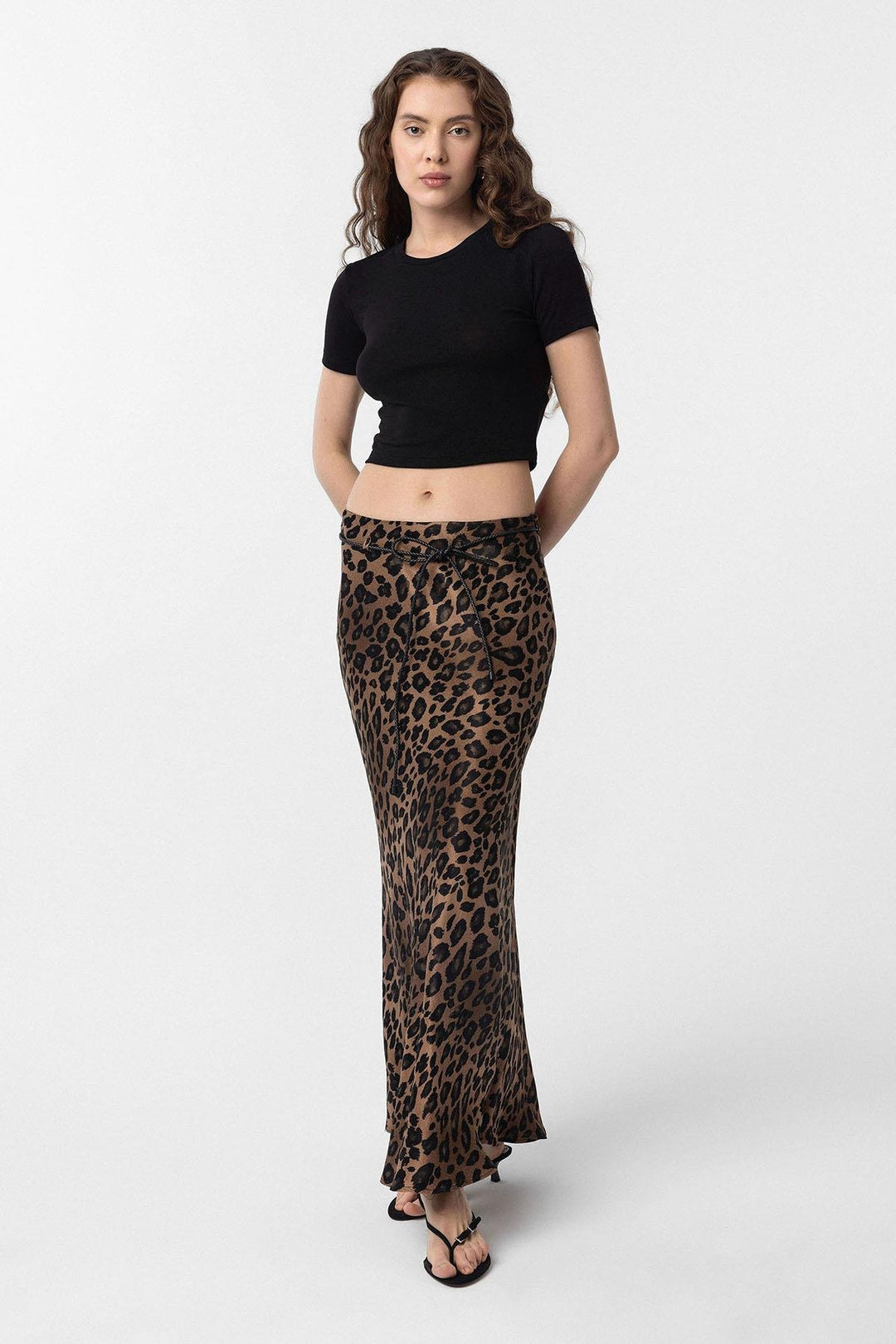 ANT Antioch Coffee Leopard Print Belted Long Women's Skirt - Porirua