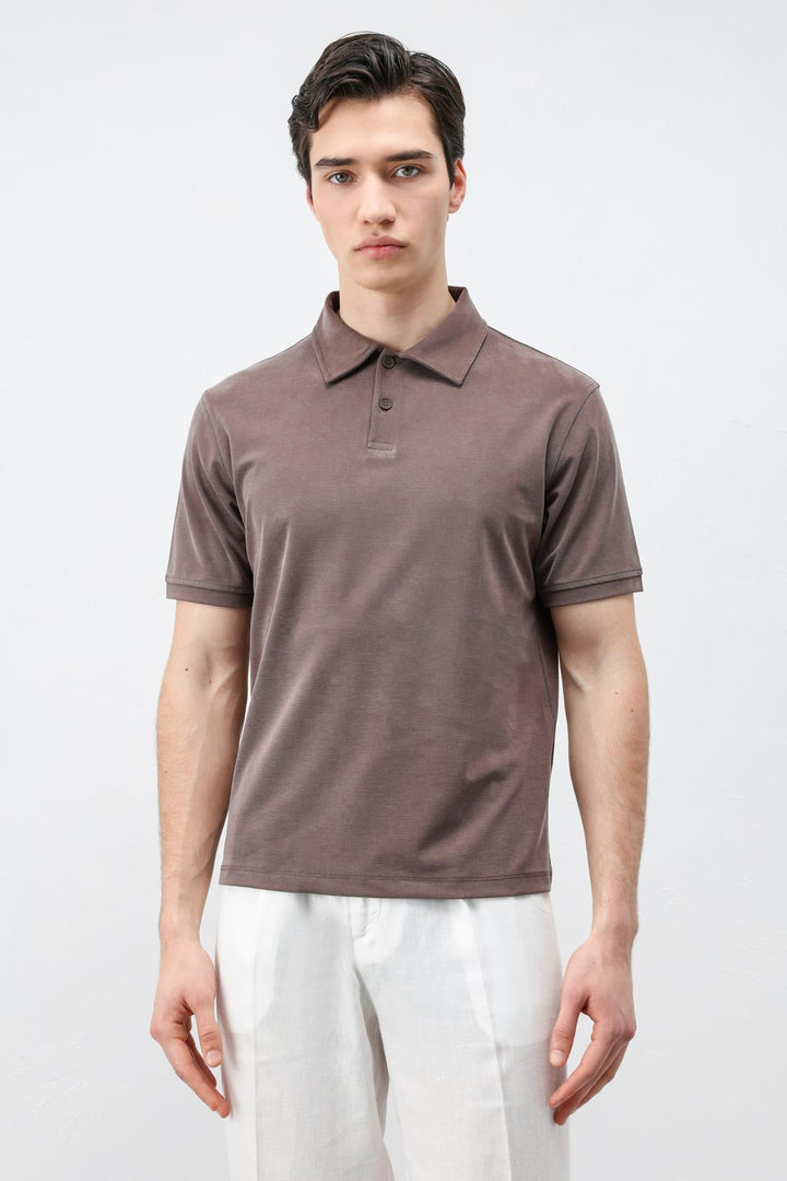 ANT Antioch Kahve Lyocell Karışımlı Polo Yaka Erkek T-Shirt - Moorhead