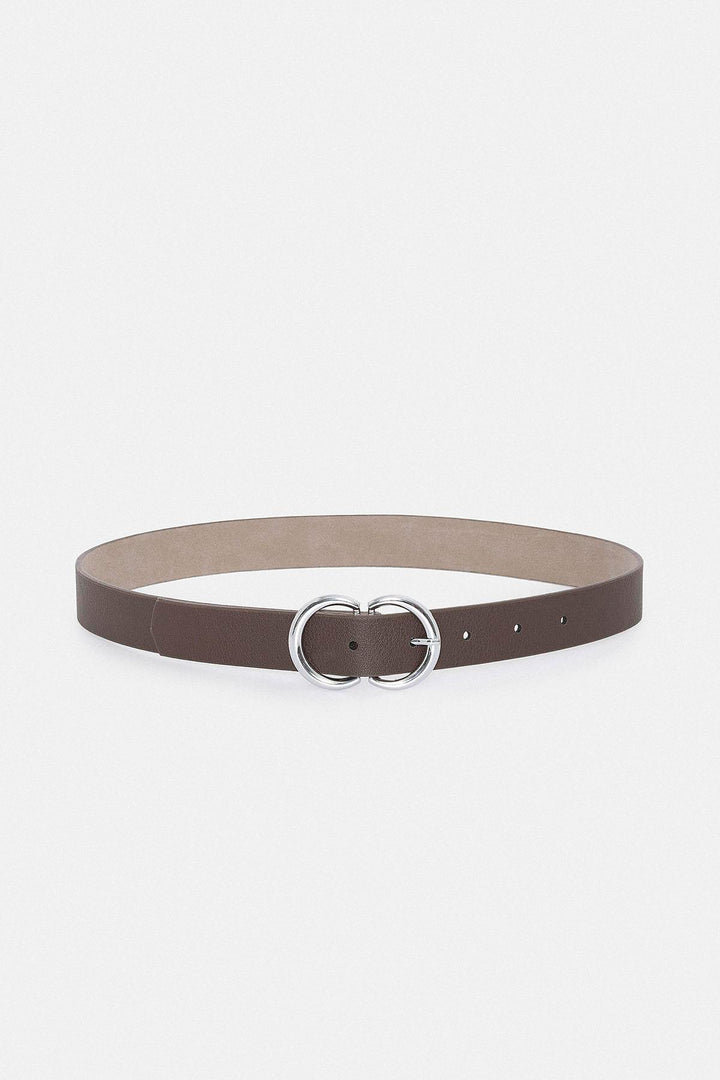 ANT Antioch Coffee Metal Buckle Detailed Faux Leather Women's Belt - Hilton Head Island