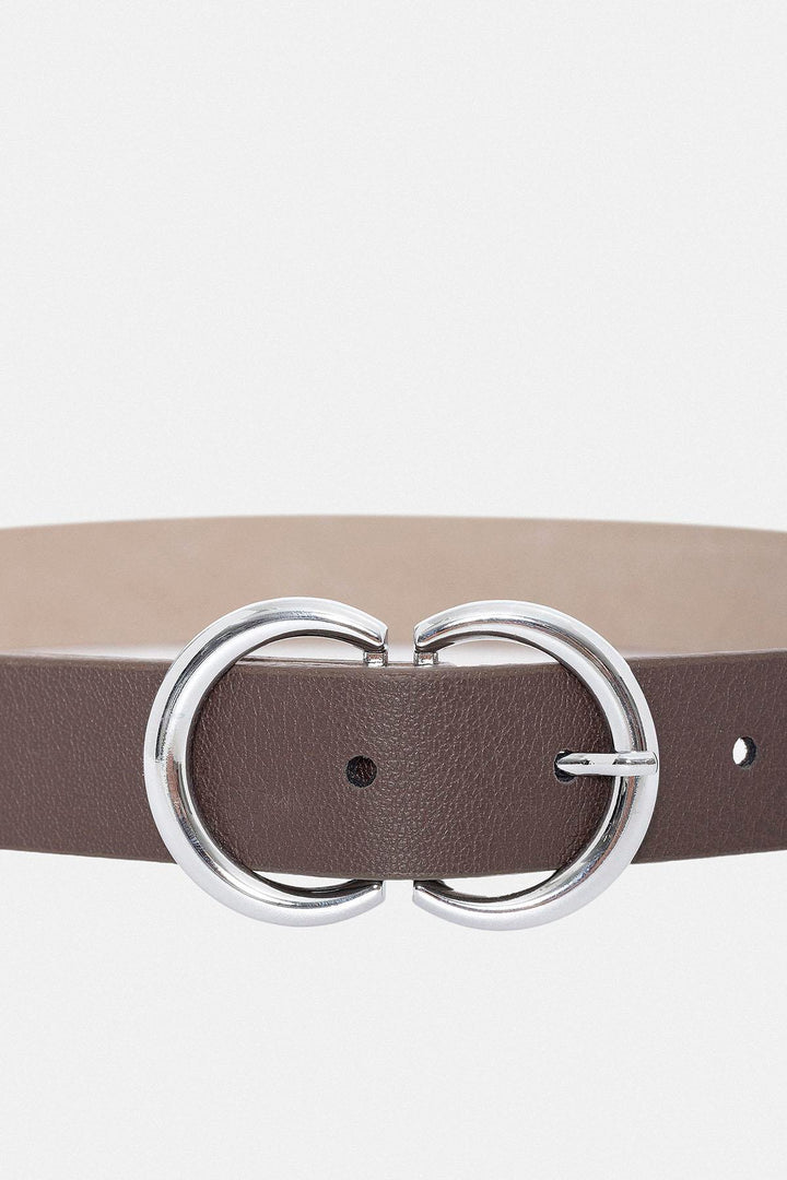 ANT Antioch Coffee Metal Buckle Detailed Faux Leather Women's Belt - Hilton Head Island