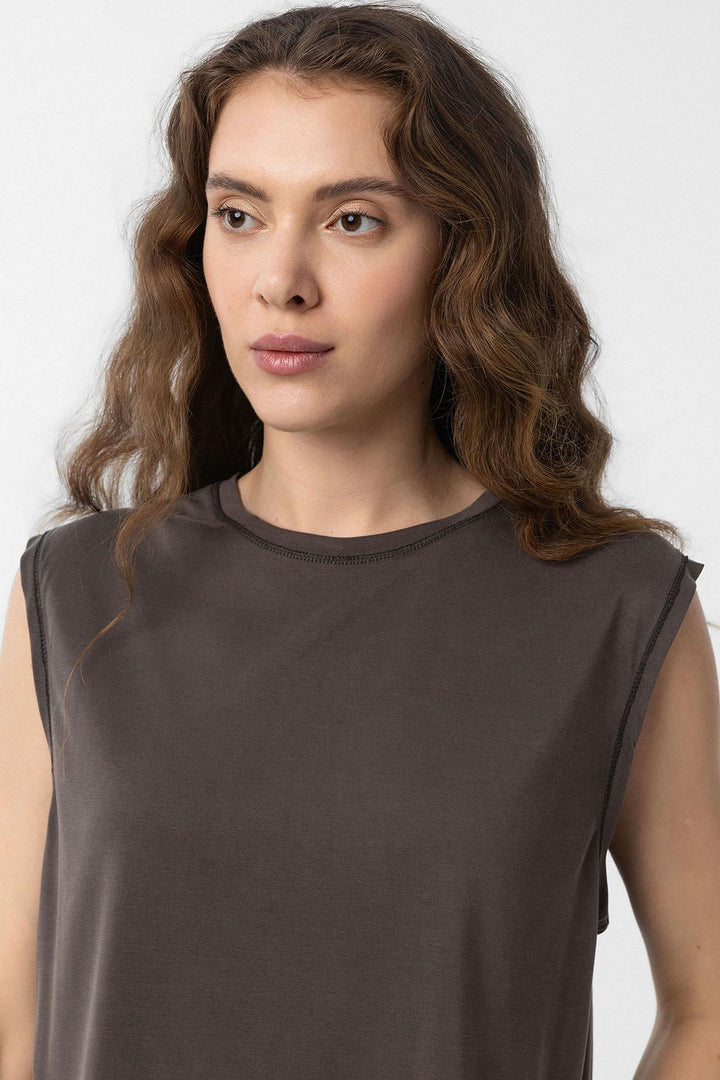 ANT Antioch Kahve Modal Kumaş Kadın T-Shirt - Mishawaka