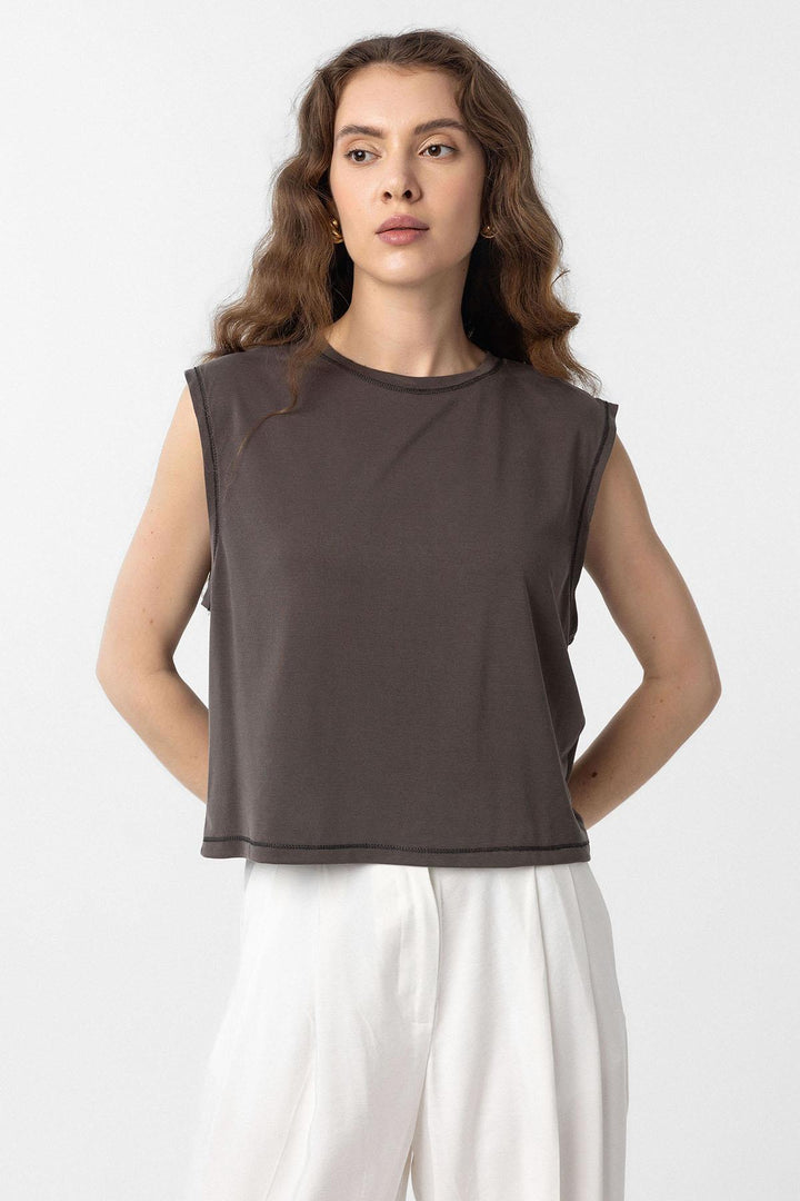ANT Antioch Kahve Modal Kumaş Kadın T-Shirt - Mishawaka