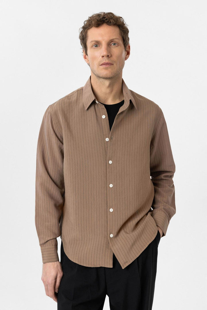 ANT Antioch Coffee Modal Fabric Relax Fit Striped Men's Shirt - Chesterfield