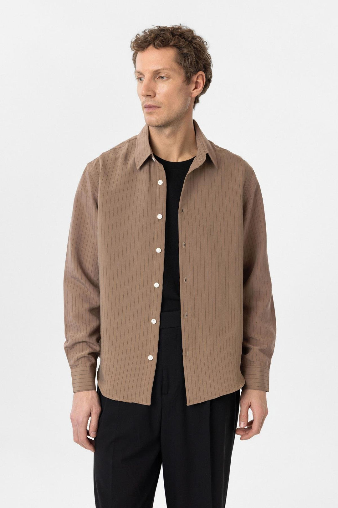 ANT Antioch Coffee Modal Fabric Relax Fit Striped Men's Shirt - Chesterfield