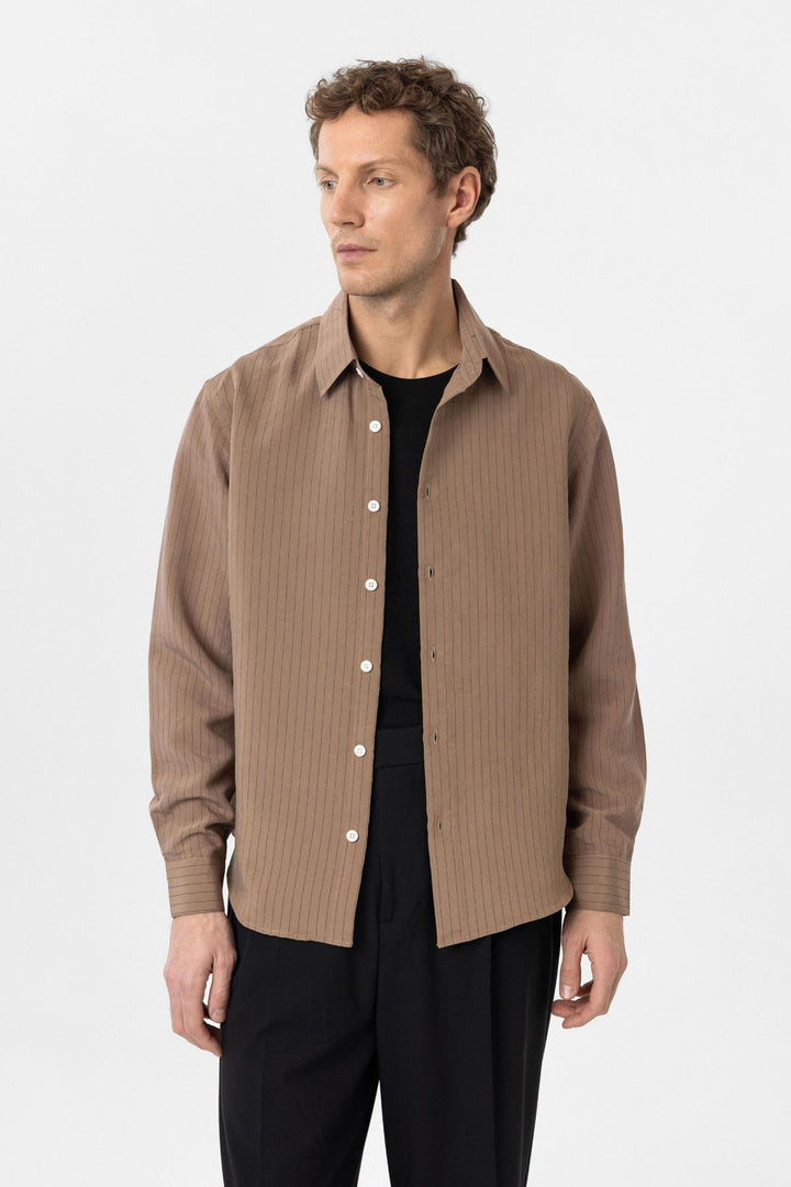 ANT Antioch Coffee Modal Fabric Relax Fit Striped Men's Shirt - Chesterfield