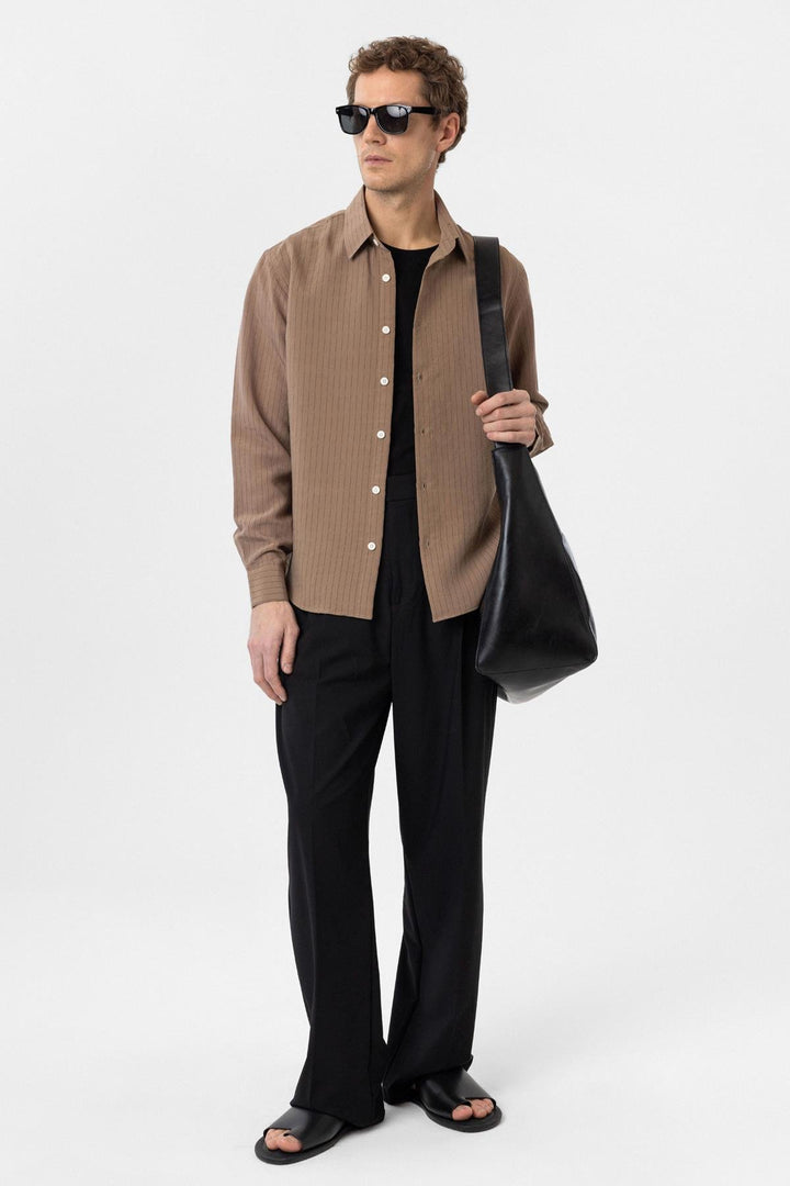 ANT Antioch Coffee Modal Fabric Relax Fit Striped Men's Shirt - Chesterfield