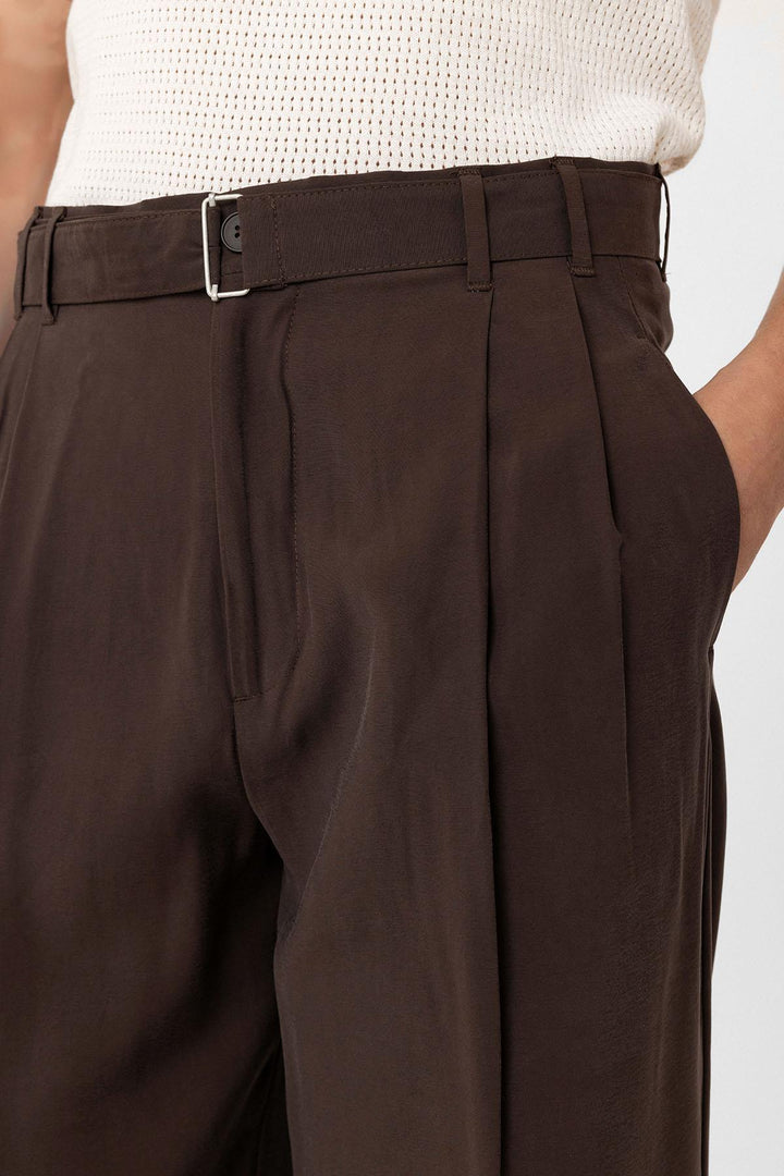 ANT Antioch Kahve Modal Kumaş Relax Fit Kemerli Erkek Pantolon - Bel Air South