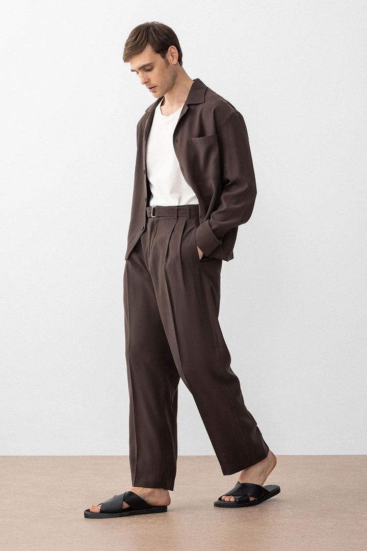 ANT Antioch Coffee Modal Fabric Relax Fit Belted Men's Pants - Conway