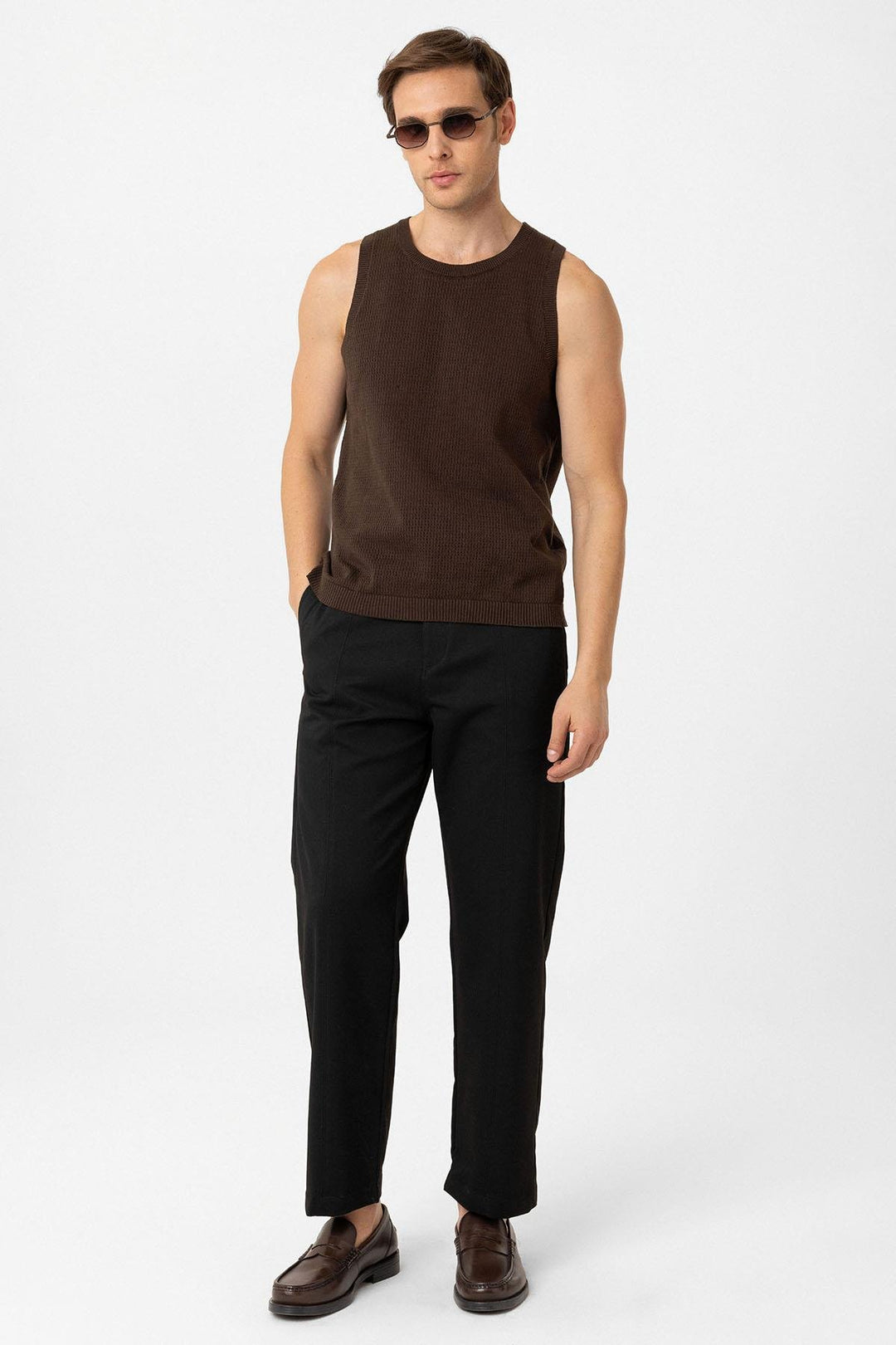 ANT Antioch Coffee Knitted Texture Men's Tank Top - Sarasota