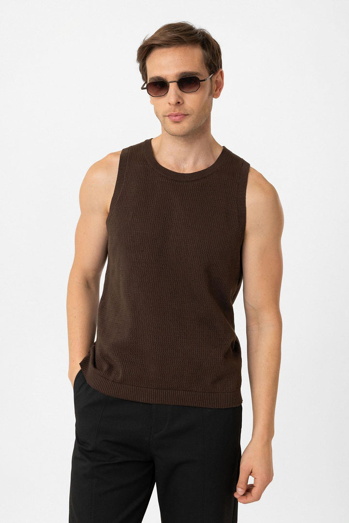 ANT Antioch Coffee Knitted Texture Men's Tank Top - Sarasota