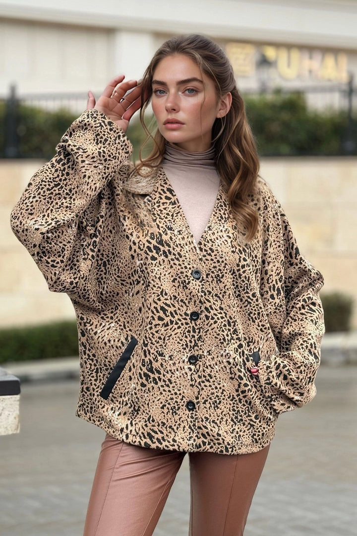 Coffee Oversize Casual Jacket BCBSK-25700-3509 - Paisley