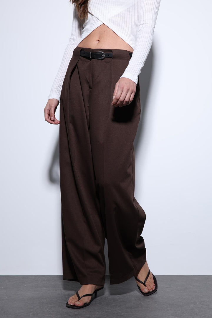 ANT Antioch Coffee Pleated Wide Leg Women's Pants - Chernihiv