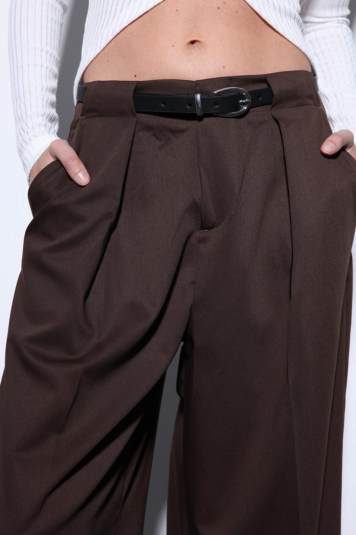 ANT Antioch Coffee Pleated Wide Leg Women's Pants - Chernihiv