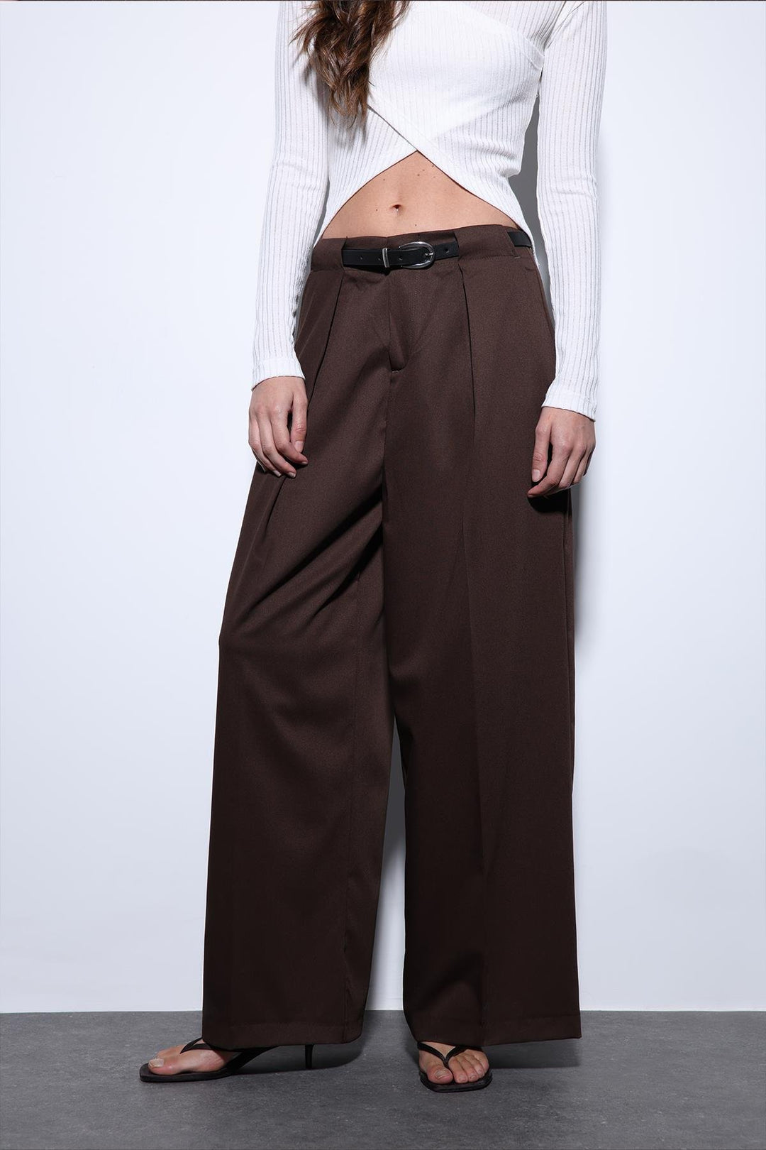 ANT Antioch Coffee Pleated Wide Leg Women's Pants - Chernihiv