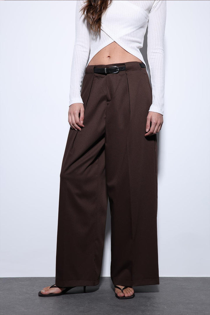 ANT Antioch Coffee Pleated Wide Leg Women's Pants - Chernihiv