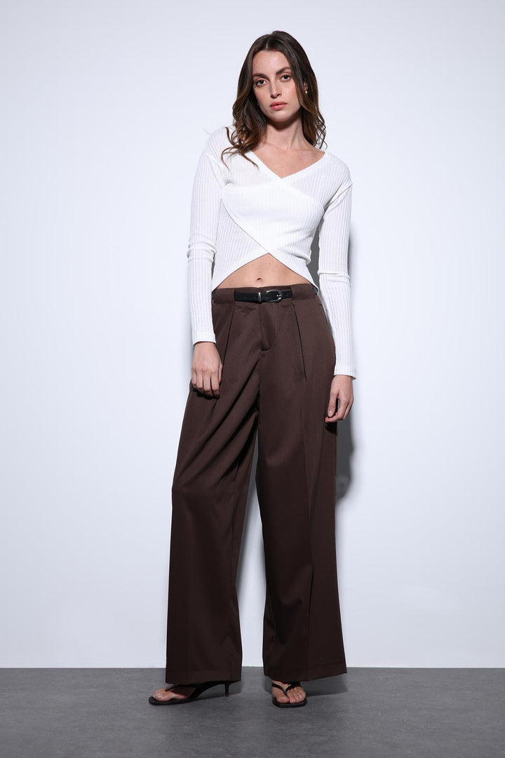 ANT Antioch Coffee Pleated Wide Leg Women's Pants - Chernihiv