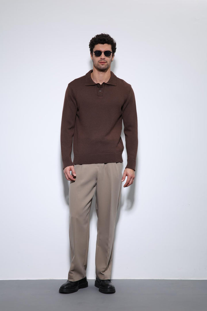 ANT Antioch Coffee Polo Neck Basic Men's Sweater - Brentwood