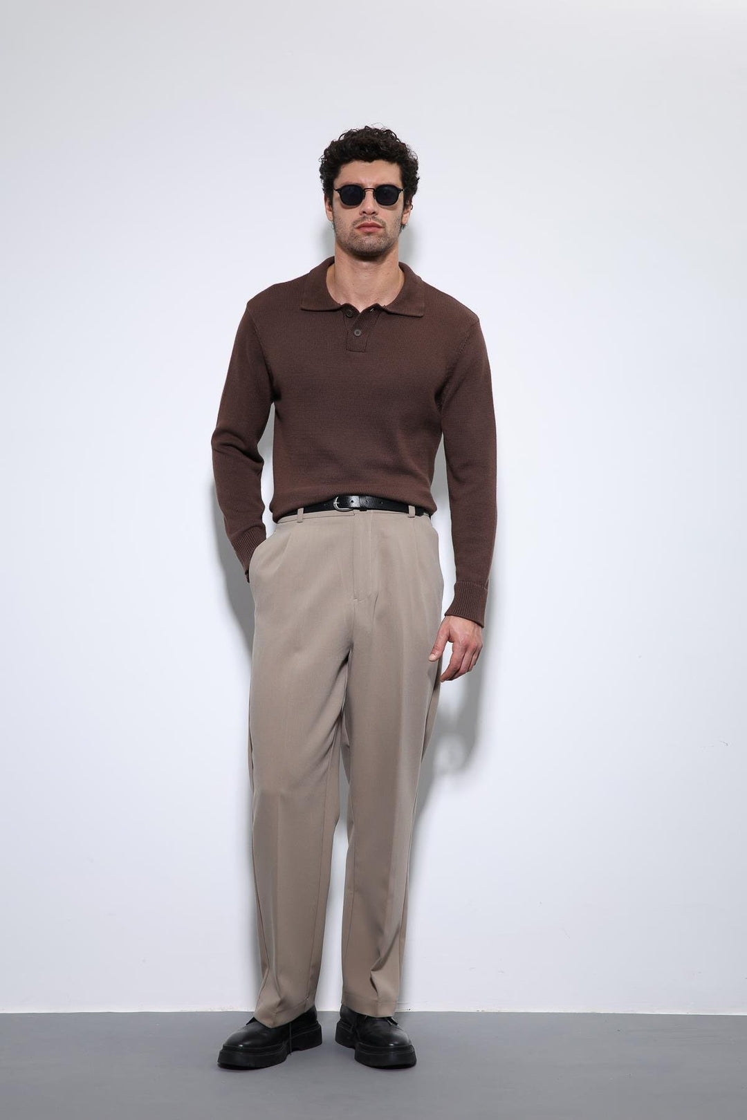 ANT Antioch Coffee Polo Neck Basic Men's Sweater - Brentwood