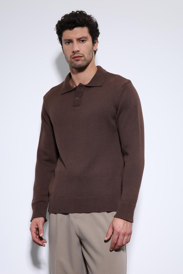 ANT Antioch Coffee Polo Neck Basic Men's Sweater - Brentwood