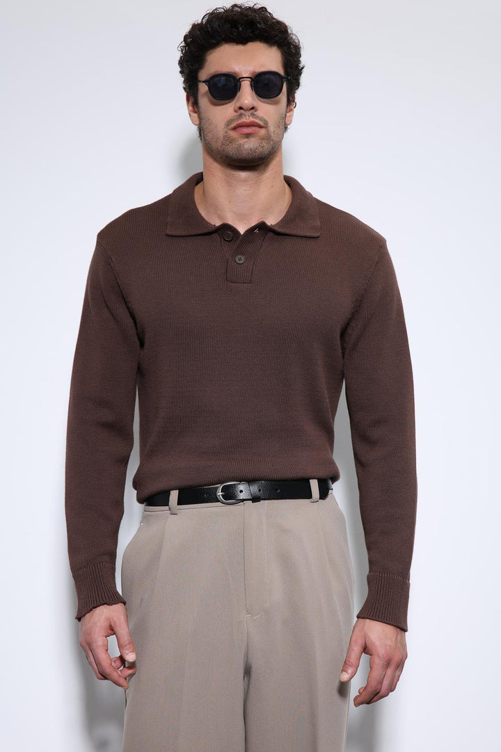 ANT Antioch Coffee Polo Neck Basic Men's Sweater - Brentwood