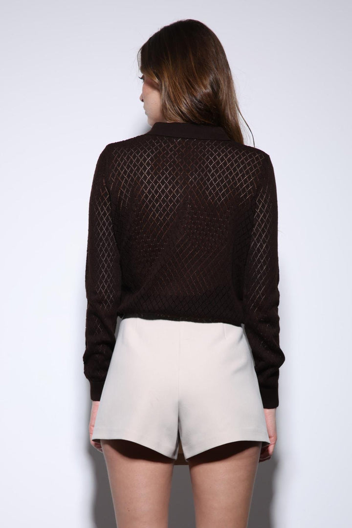 ANT Antioch Coffee Polo Neck Patterned Knit Women's Sweater - Rheine