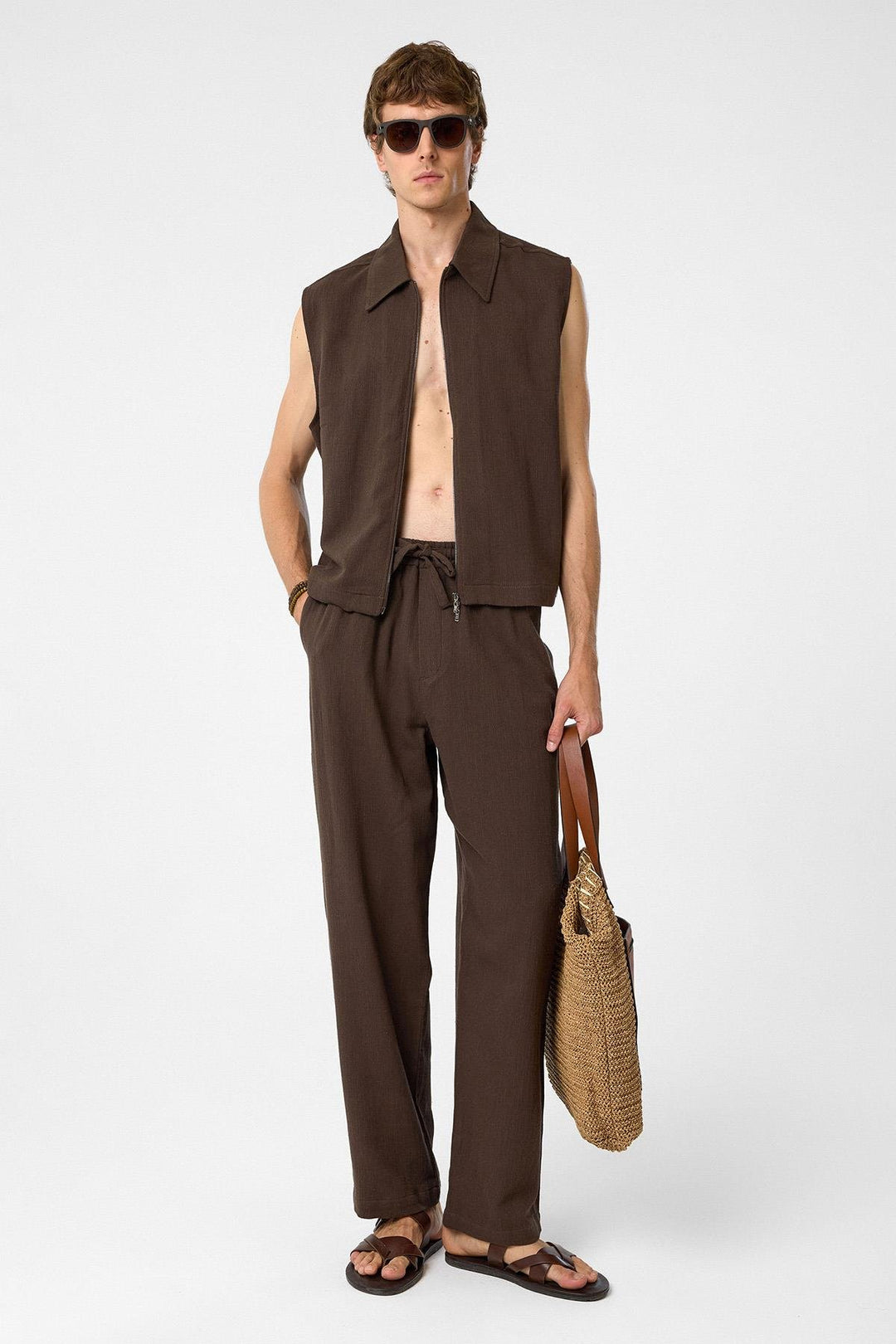 ANT Antioch Coffee Polo Neck Textured Men's Vest - Sutton Coldfield