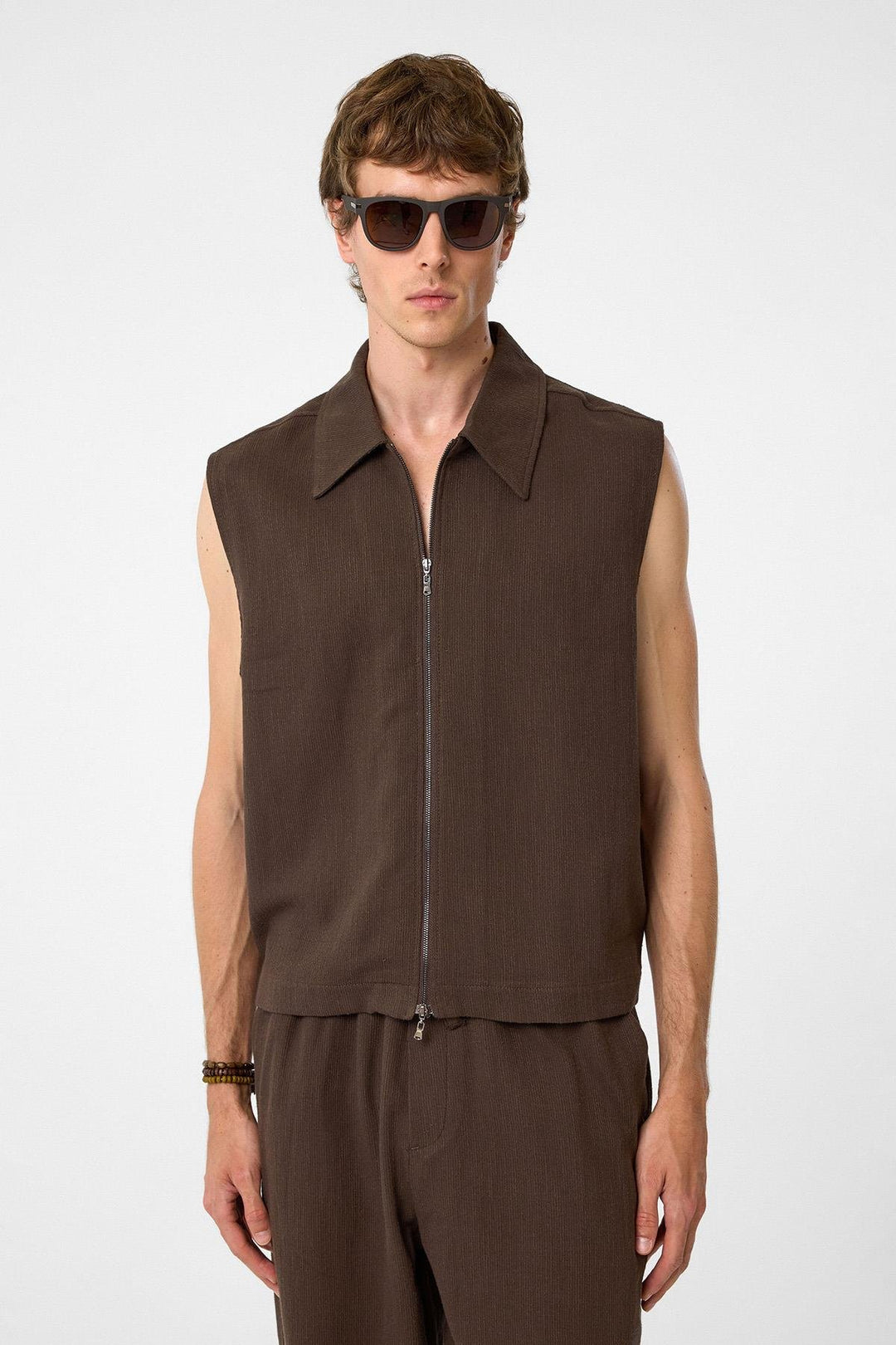 ANT Antioch Coffee Polo Neck Textured Men's Vest - Sutton Coldfield