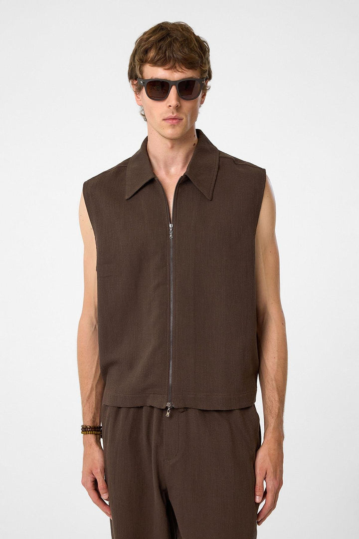 ANT Antioch Coffee Polo Neck Textured Men's Vest - Sutton Coldfield