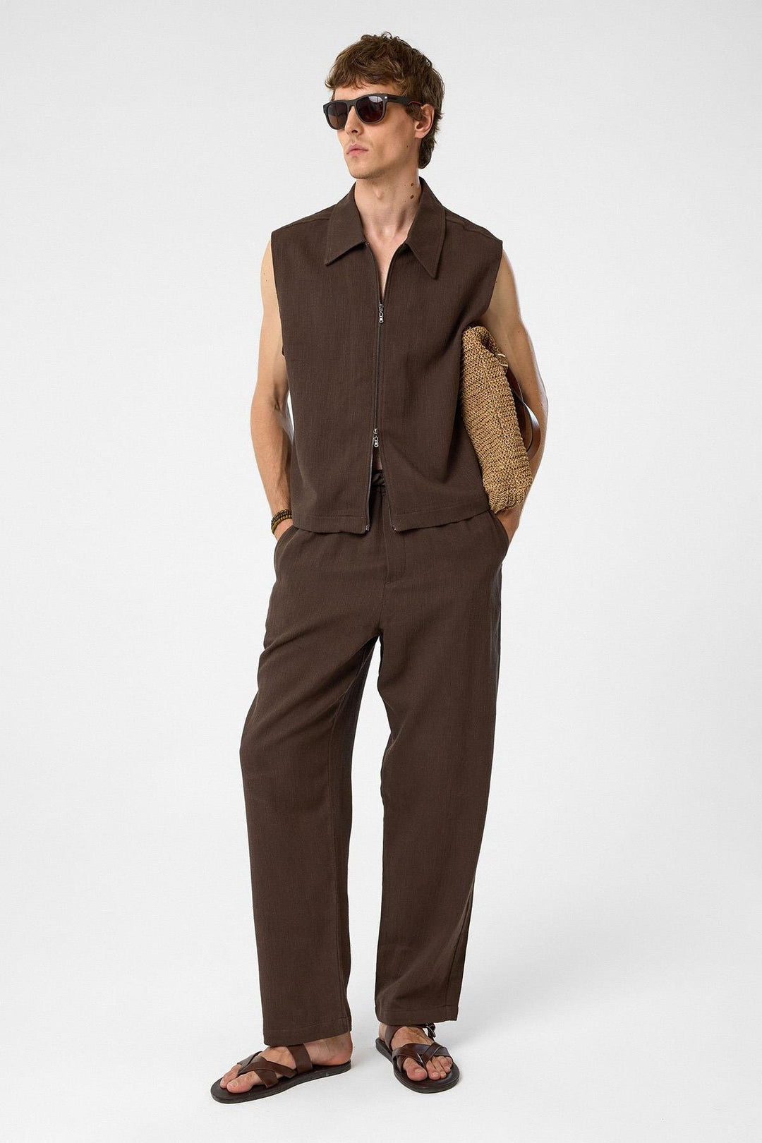 ANT Antioch Coffee Polo Neck Textured Men's Vest - Sutton Coldfield