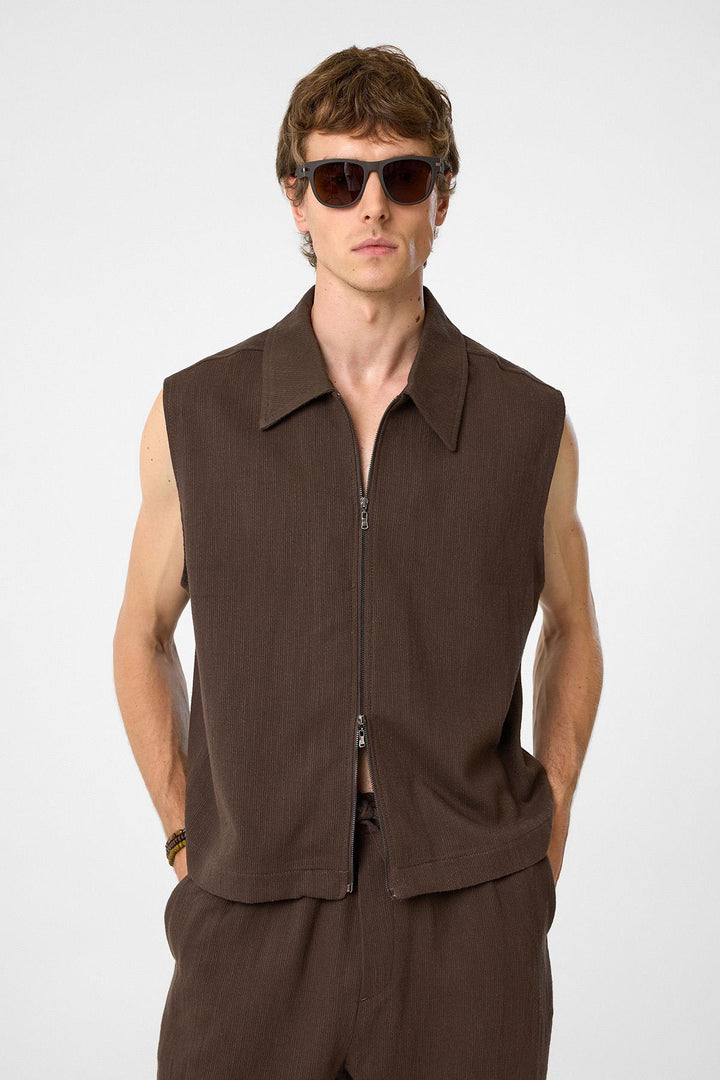 ANT Antioch Coffee Polo Neck Textured Men's Vest - Sutton Coldfield
