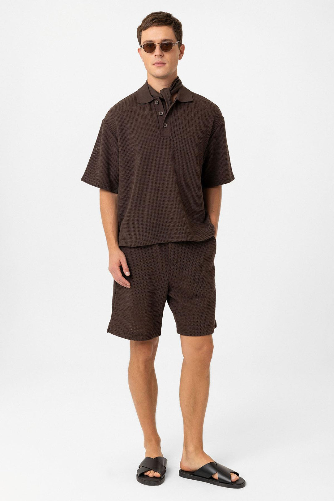ANT Antioch Coffee Polo Neck Textured Relaxed Fit Men's T-Shirt - Appleton