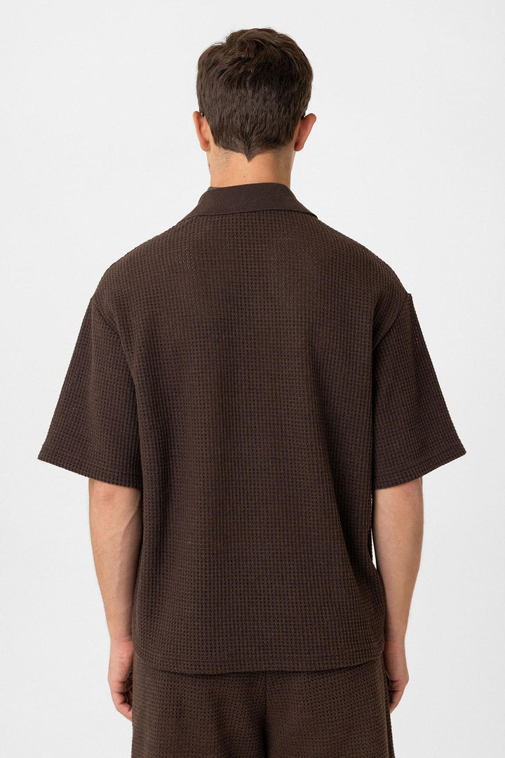 ANT Antioch Coffee Polo Neck Textured Relaxed Fit Men's T-Shirt - Appleton