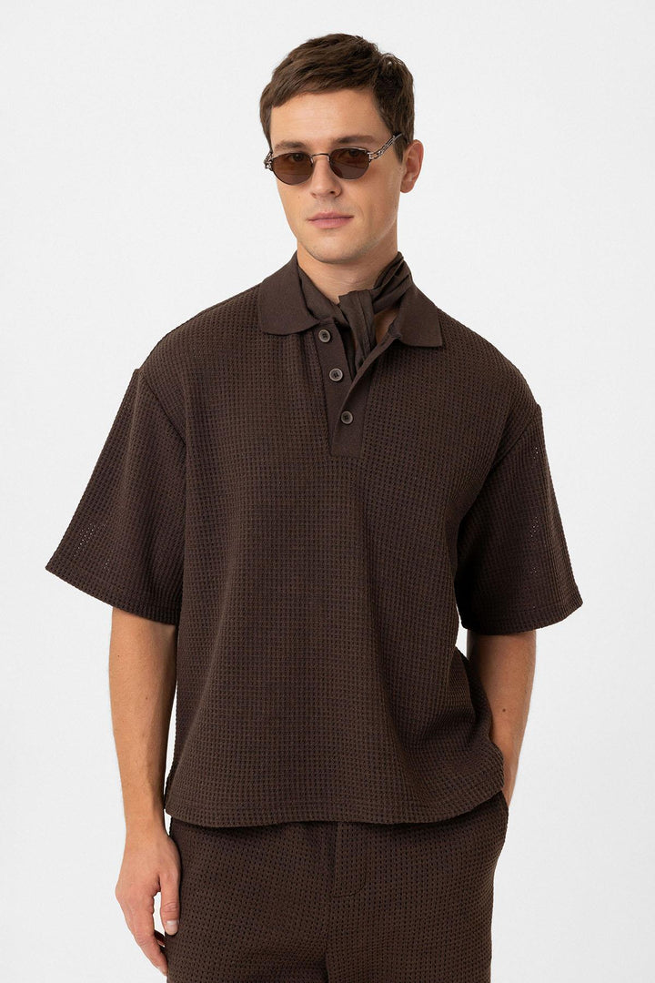 ANT Antioch Coffee Polo Neck Textured Relaxed Fit Men's T-Shirt - Appleton