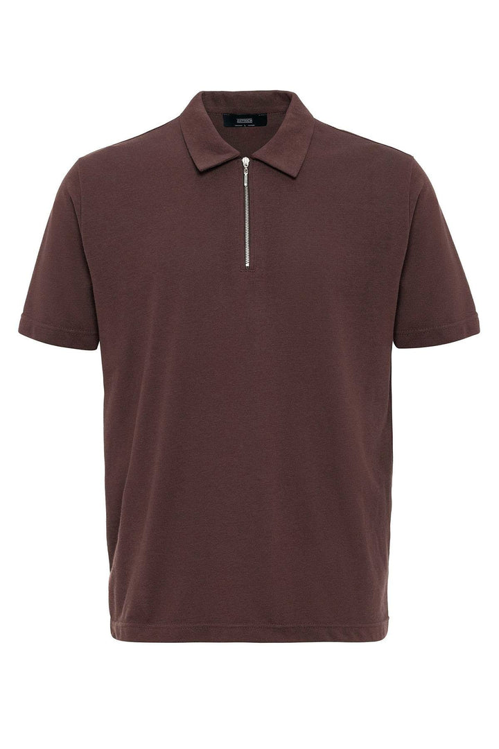ANT Antioch Coffee Polo Neck Zippered Men's T-Shirt - Leamington