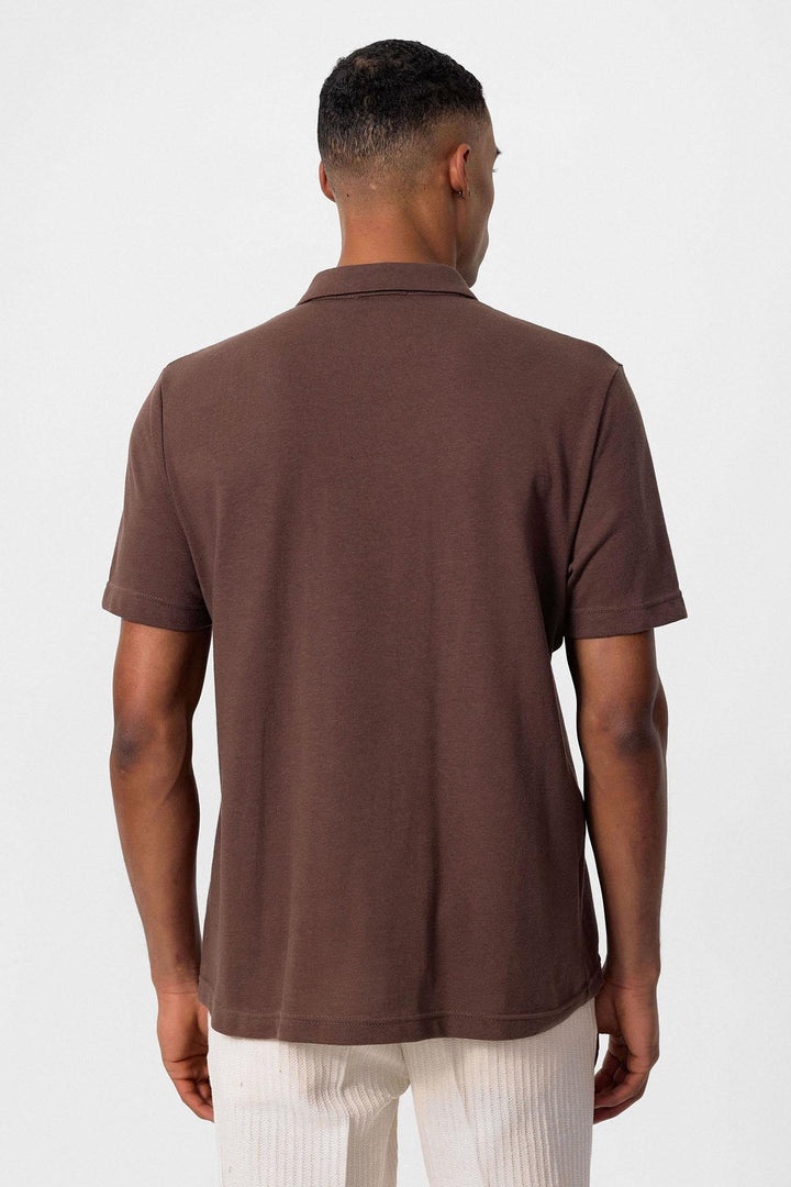 ANT Antioch Coffee Polo Neck Zippered Men's T-Shirt - Leamington