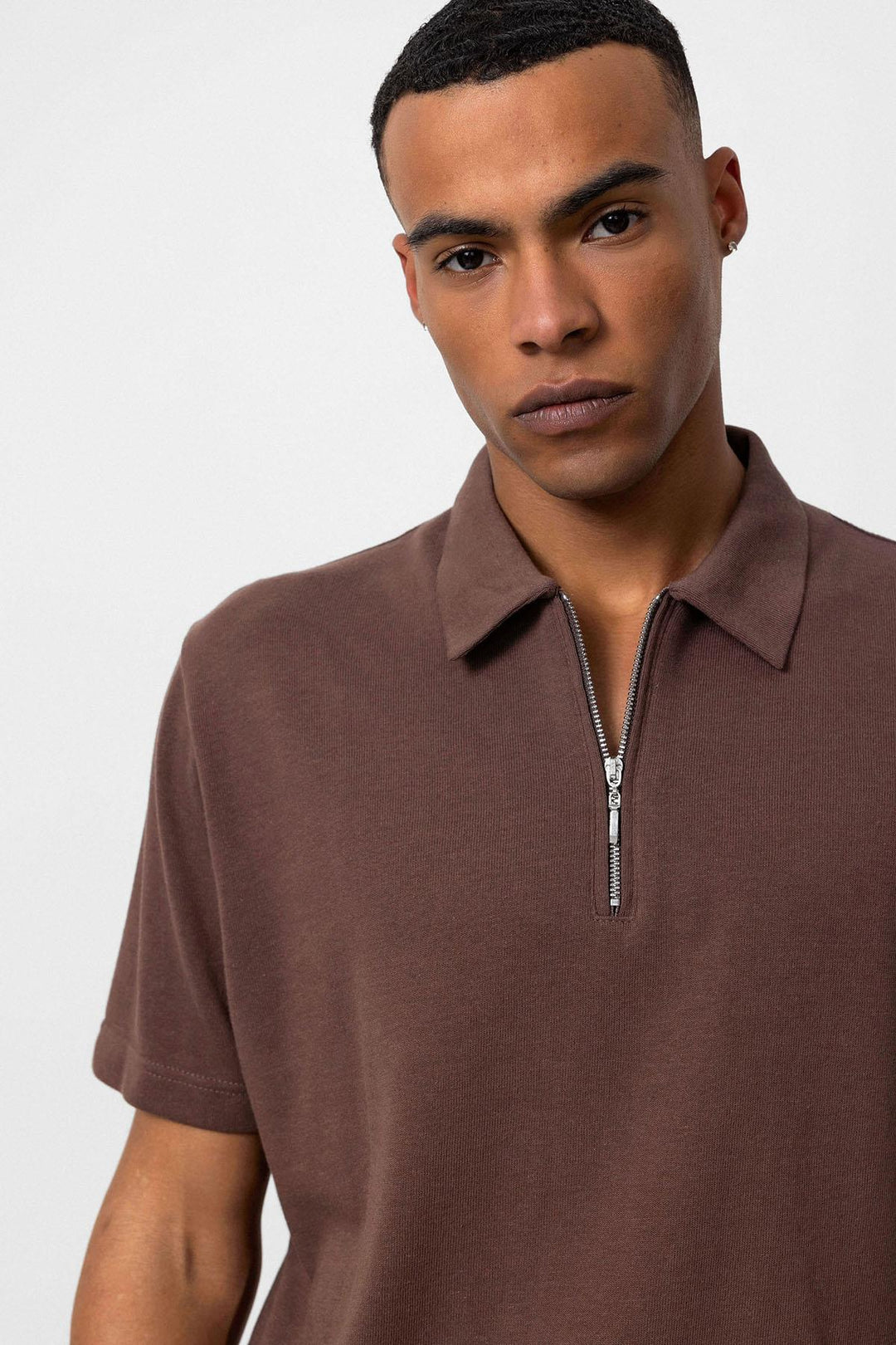 ANT Antioch Coffee Polo Neck Zippered Men's T-Shirt - Leamington